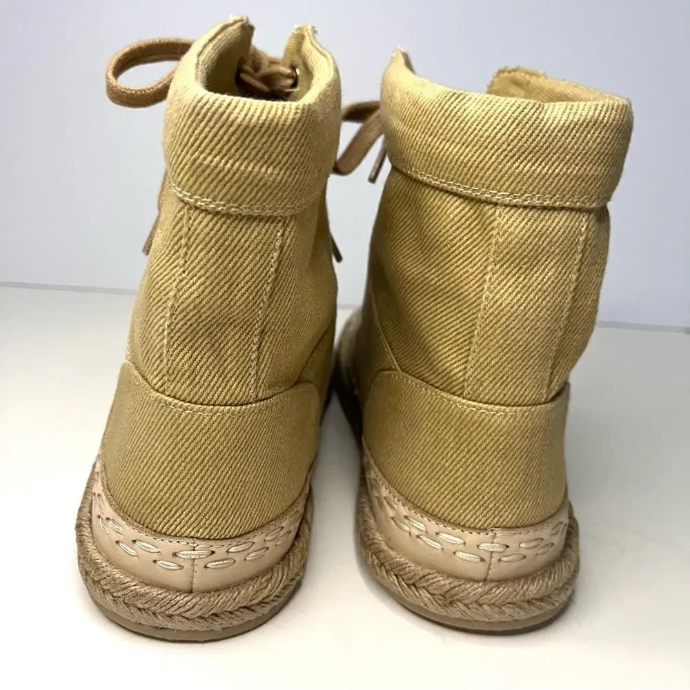 Free People Menorca‎ Lace Up Boots in Tan Canvas, Size 8 NIB - Picture 7 of 10
